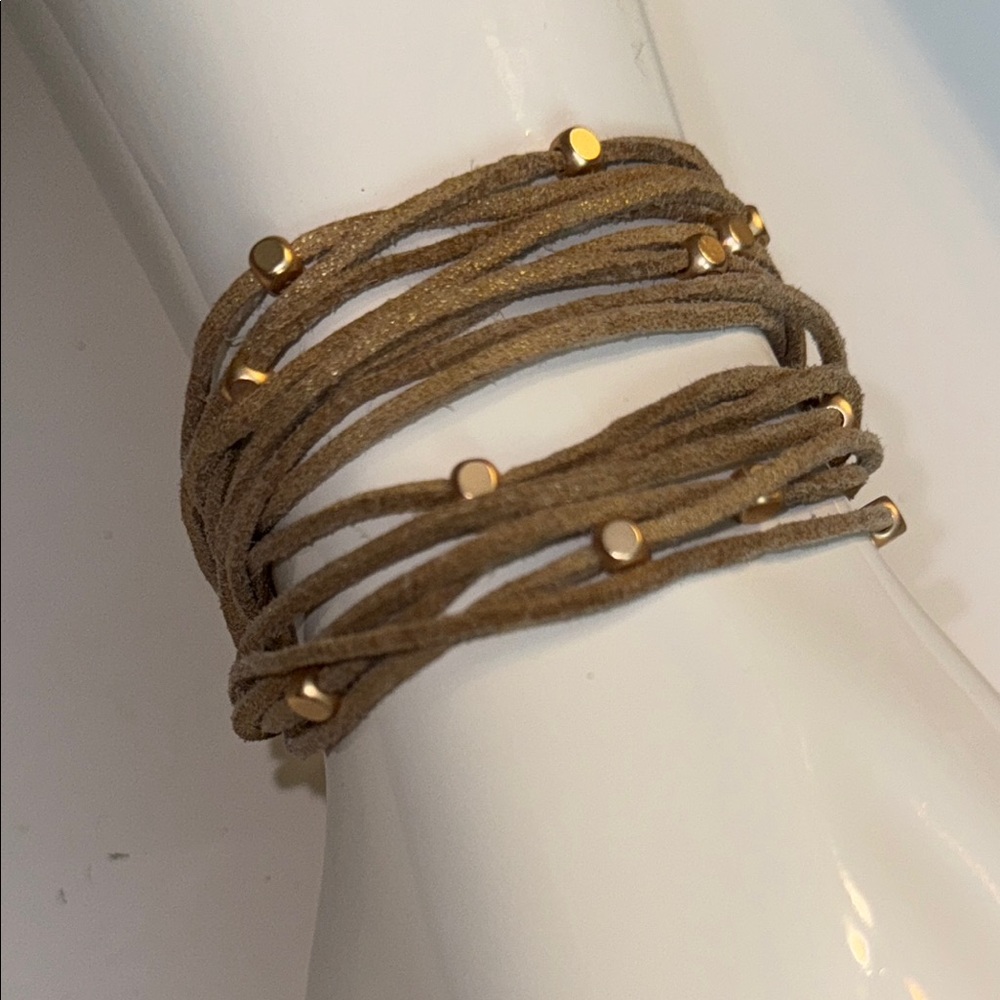 Elegant Tan Wrap Bracelet with Gold Accents